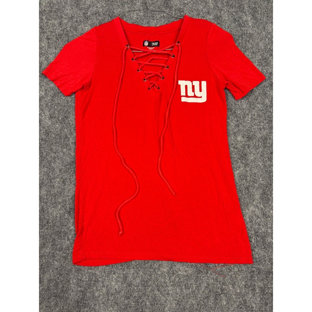NFL Team Apparel New York Giants Red Lace Up T-Shirt Womens XS ny Logo Top